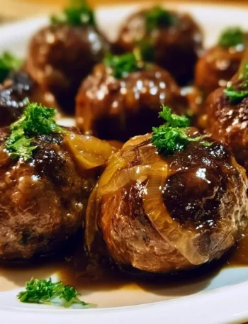 Polpette di Manzo con Salsa di Cipolla servite in un piatto