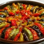 Piatto di ratatouille francese con verdure fresche e colori vivaci.
