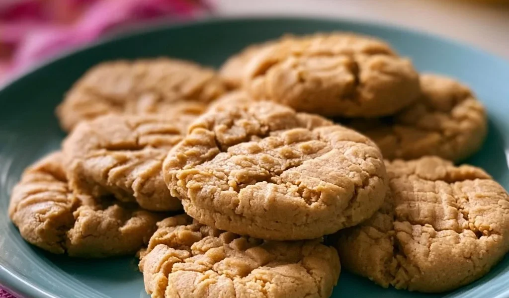 Biscotti al burro di arachidi appena sfornati su un piatto decorativo