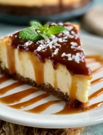 Fetta di cheesecake al caramello salato su piatto elegante