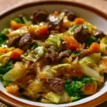 Manzo all'Aglio con cavolo tenero, piatto casalingo delizioso e tradizionale.