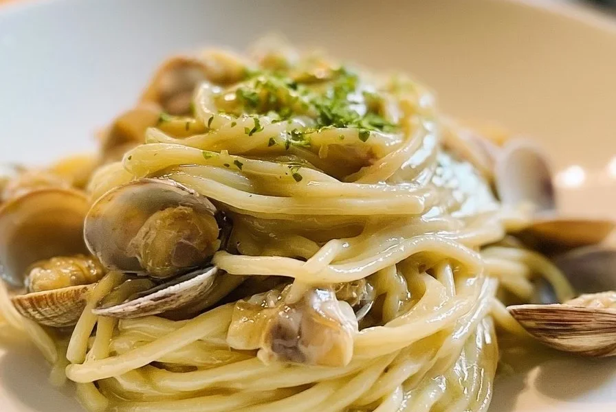 Piatto di spaghetti alle vongole veraci con lime fresco