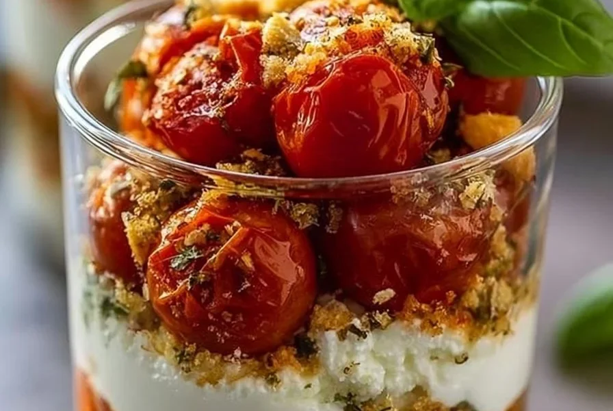 Tiramisu Salato Pomodori e Mozza servito in un piatto elegante
