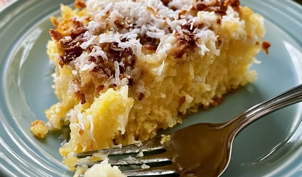 Torta al cocco e budino con decorazioni di cocco fresco
