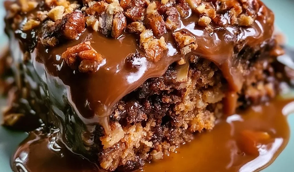 Torta al Pecan e Caramello decorata con noci e caramello