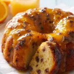 Fetta di torta arancia e cioccolato con guarnizione al cioccolato fondente