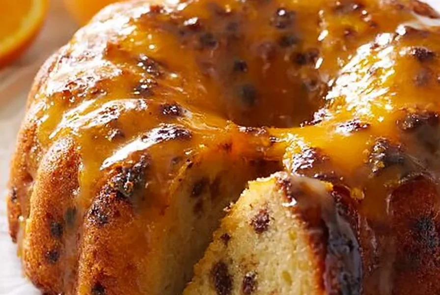 Fetta di torta arancia e cioccolato con guarnizione al cioccolato fondente