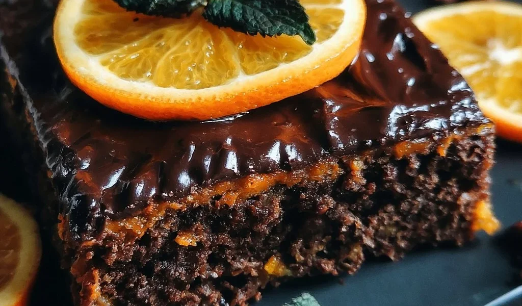 Torta arancia e cioccolato con decorazioni di agrumi e cioccolato fondente