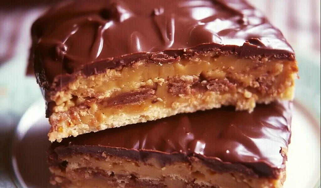 Torta Daim con caramello e cioccolato su un piatto decorativo