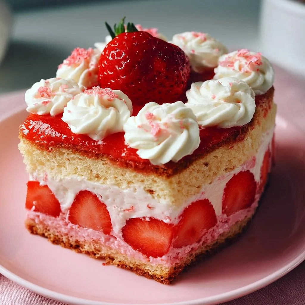 Torta d'Amore alla Fragola decorata con fragole fresche e panna montata