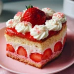 Torta d'Amore alla Fragola decorata con fragole fresche e crema