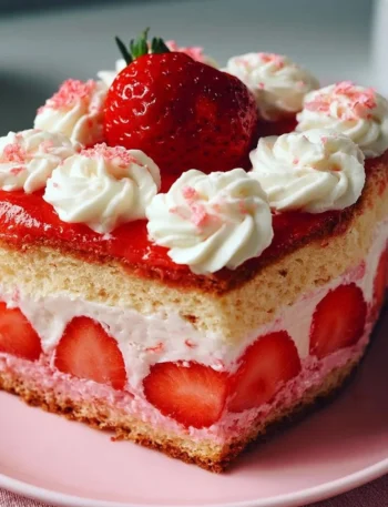 Torta d'Amore alla Fragola decorata con fragole fresche e crema