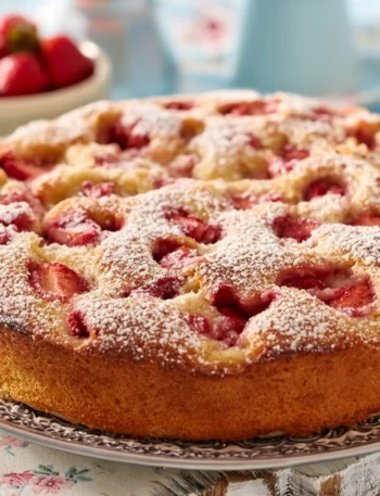 Fetta di torta della Nonna con frutta fresca su un piatto