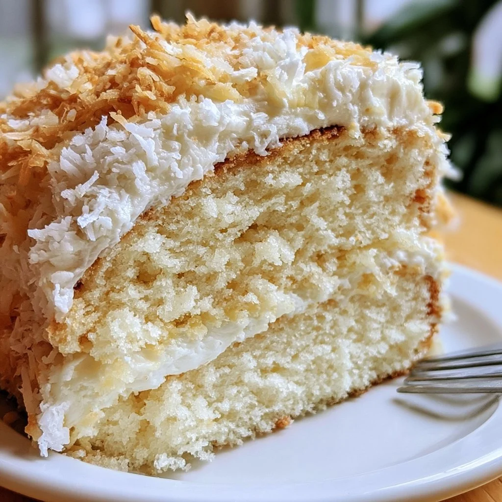 Torta di Cocco del Sud decorata con cocco grattugiato e frutta fresca