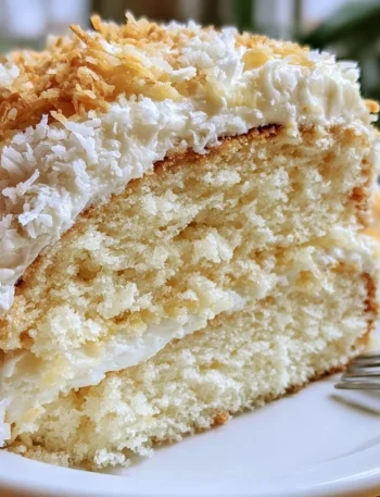 Torta di cocco del Sud decorata con cocco fresco e servita su un piatto