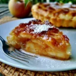 Fetta di torta di mele appena sfornata con mele fresche e cannella