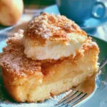 Torta di mele con crema soufflé appena sfornata su un piatto decorativo.