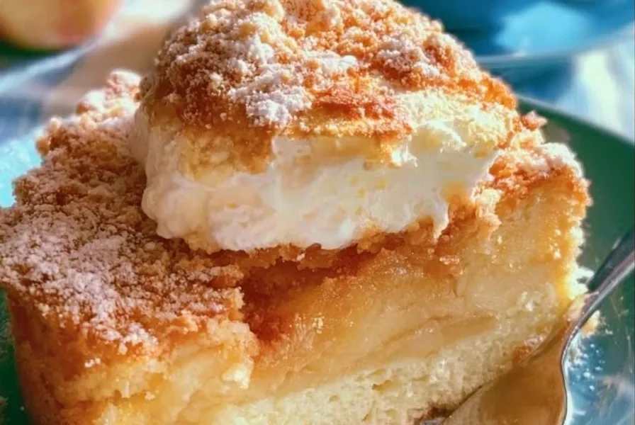 Torta di mele con crema soufflé appena sfornata su un piatto decorativo.