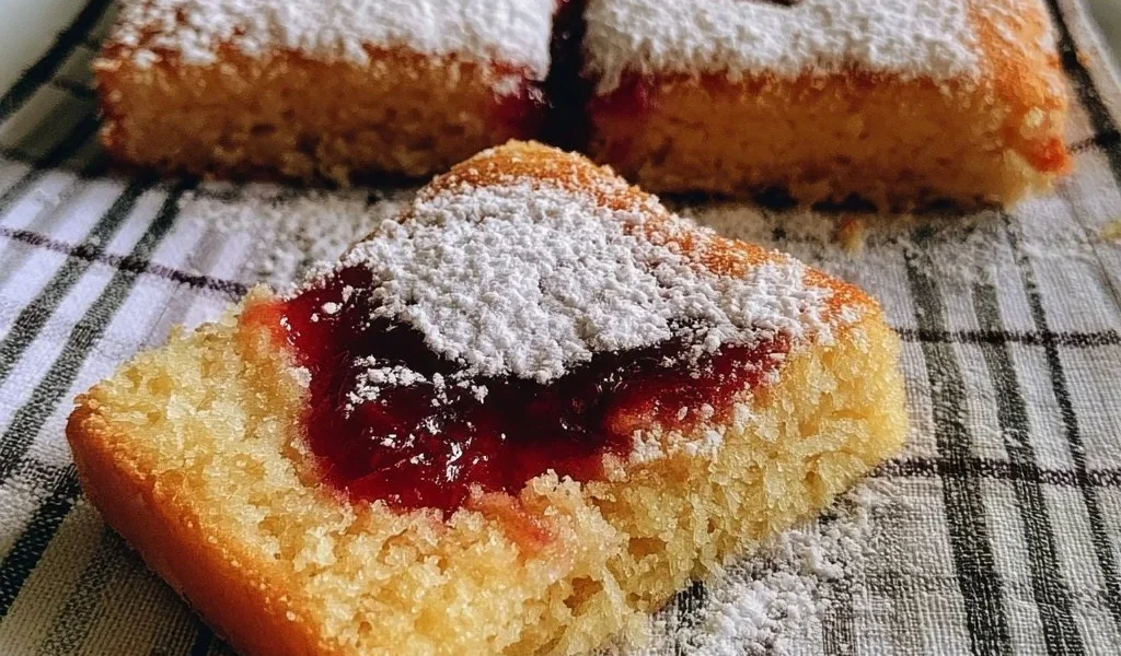 Torta morbida con confettura di frutta, dessert creativo e delizioso