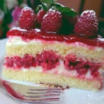 Fetta di Torta Paradiso ai Lamponi su piatto bianco