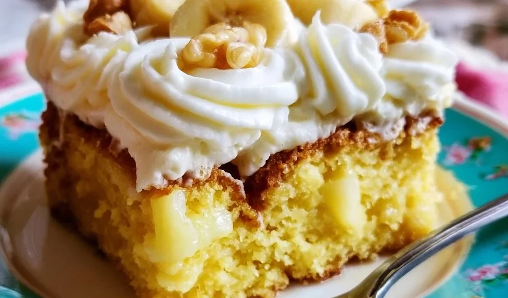 Torta Poke Ananas e Banana decorata con frutta fresca