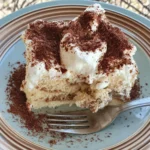 Torta Poke Tiramisu decorata con cacao e panna montata