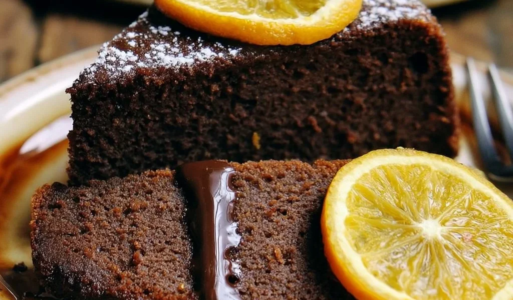 Fetta di Torta Soffice Arancia e Cioccolato appena sfornata