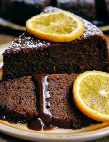 Fetta di Torta Soffice Arancia e Cioccolato appena sfornata