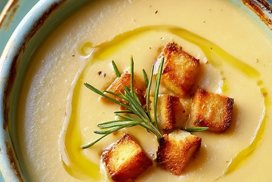 Vellutata di cavolfiore con patate e porri in una ciotola elegante