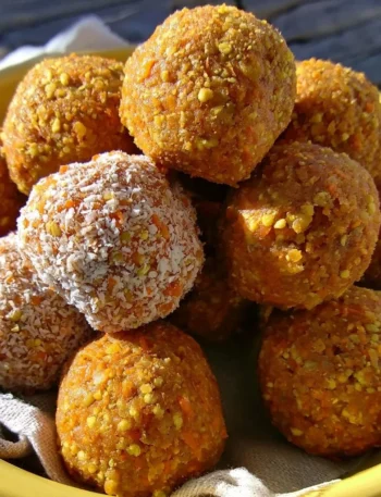 Bocconcini di carote e albicocche secche serviti su un piatto