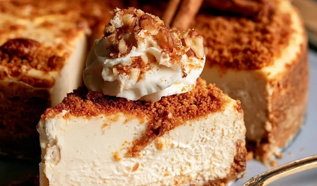 Cheesecake d'Autunno decorata con frutta e spezie autunnali