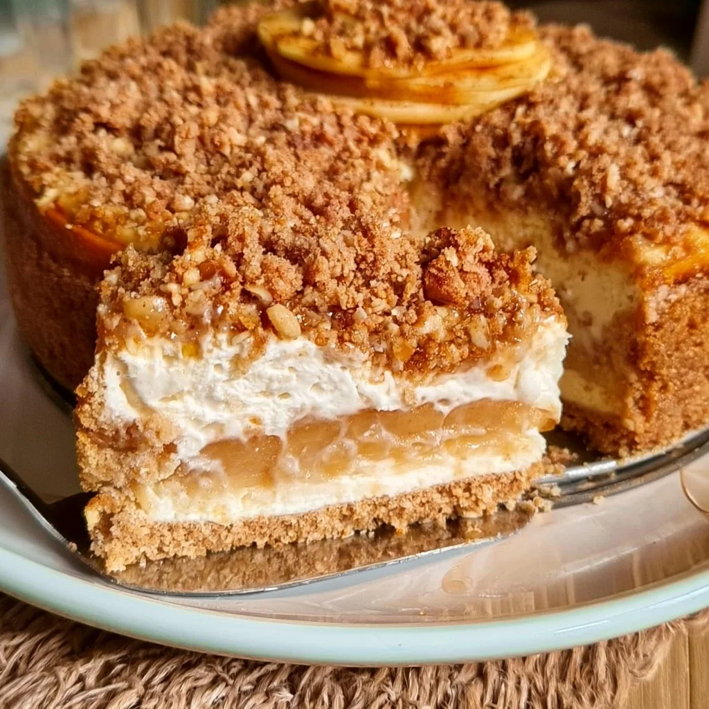 Cheesecake di mela e crumble, un dolce cremoso e croccante