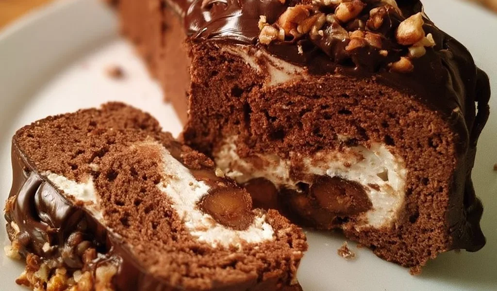 Delicious Chestnut and Chocolate Log dessert ready to be enjoyed