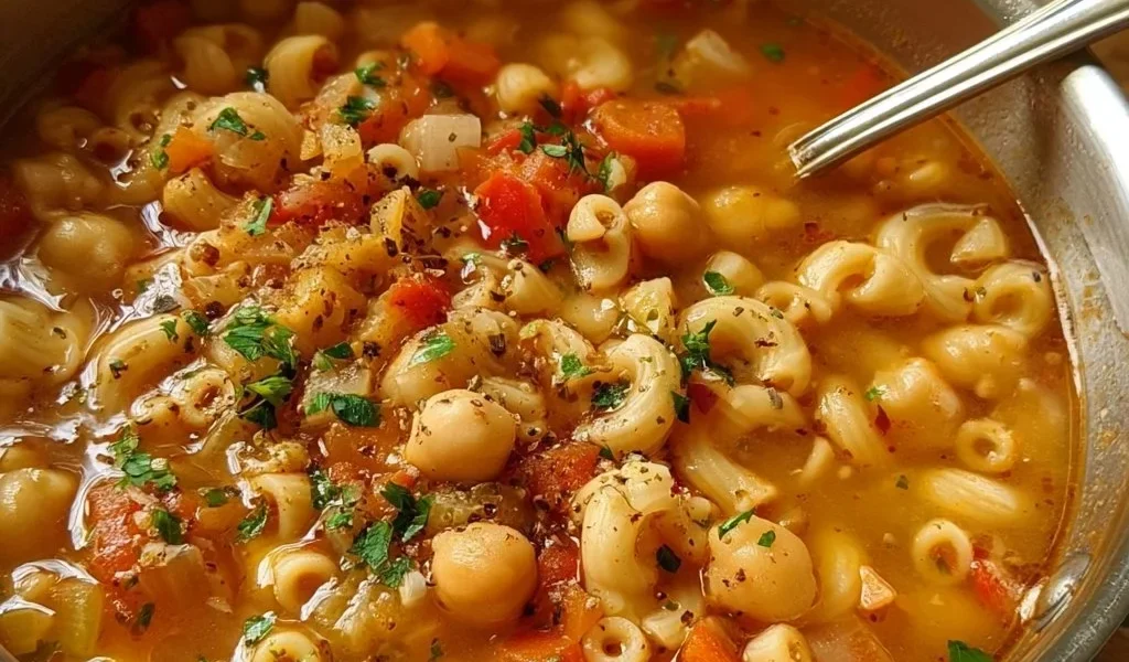 Zuppa di ceci, ricetta italiana facile e sostanziosa con pasta e ceci.