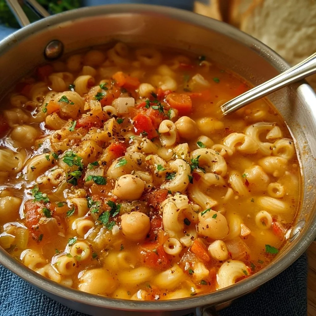 Zuppa di ceci, ricetta italiana facile e sostanziosa con pasta e ceci.