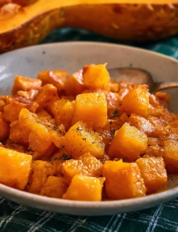 Contorno di zucca colorato e gustoso in una ciotola di ceramica