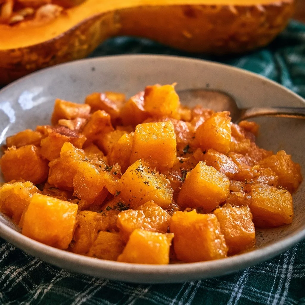 Contorno di zucca colorato e gustoso in una ciotola di ceramica