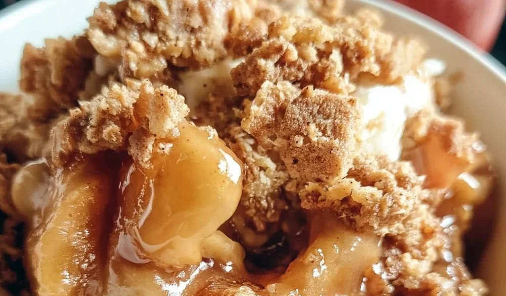 Crumble di Mele fresco e delizioso, dolce tradizionale con mele cotte e croccante topping.