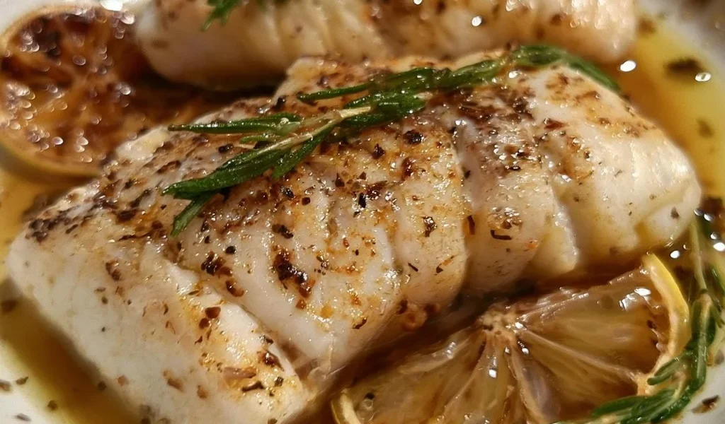 Filetti di merluzzo in padella al limone serviti con contorni freschi