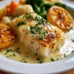 Filetto di merluzzo al forno con salsa cremosa servito nel piatto
