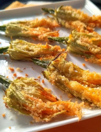 Fiori di zucca gratinati al forno, piatto gourmet italiano