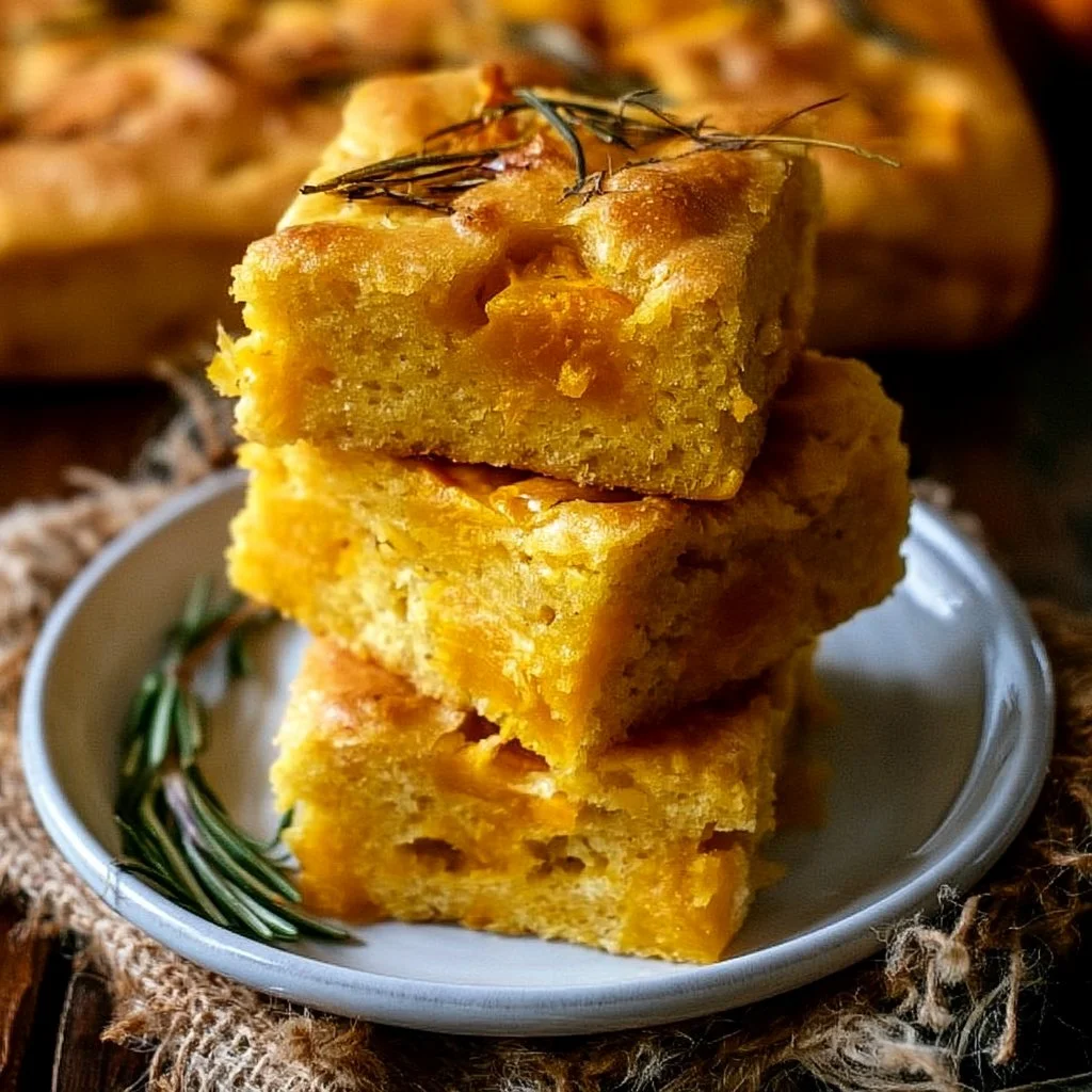 Focaccia alla zucca fresca e colorata, ideale per un pasto o uno spuntino.