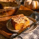 Delizioso gâteau di zucca servito con decorazioni autunnali