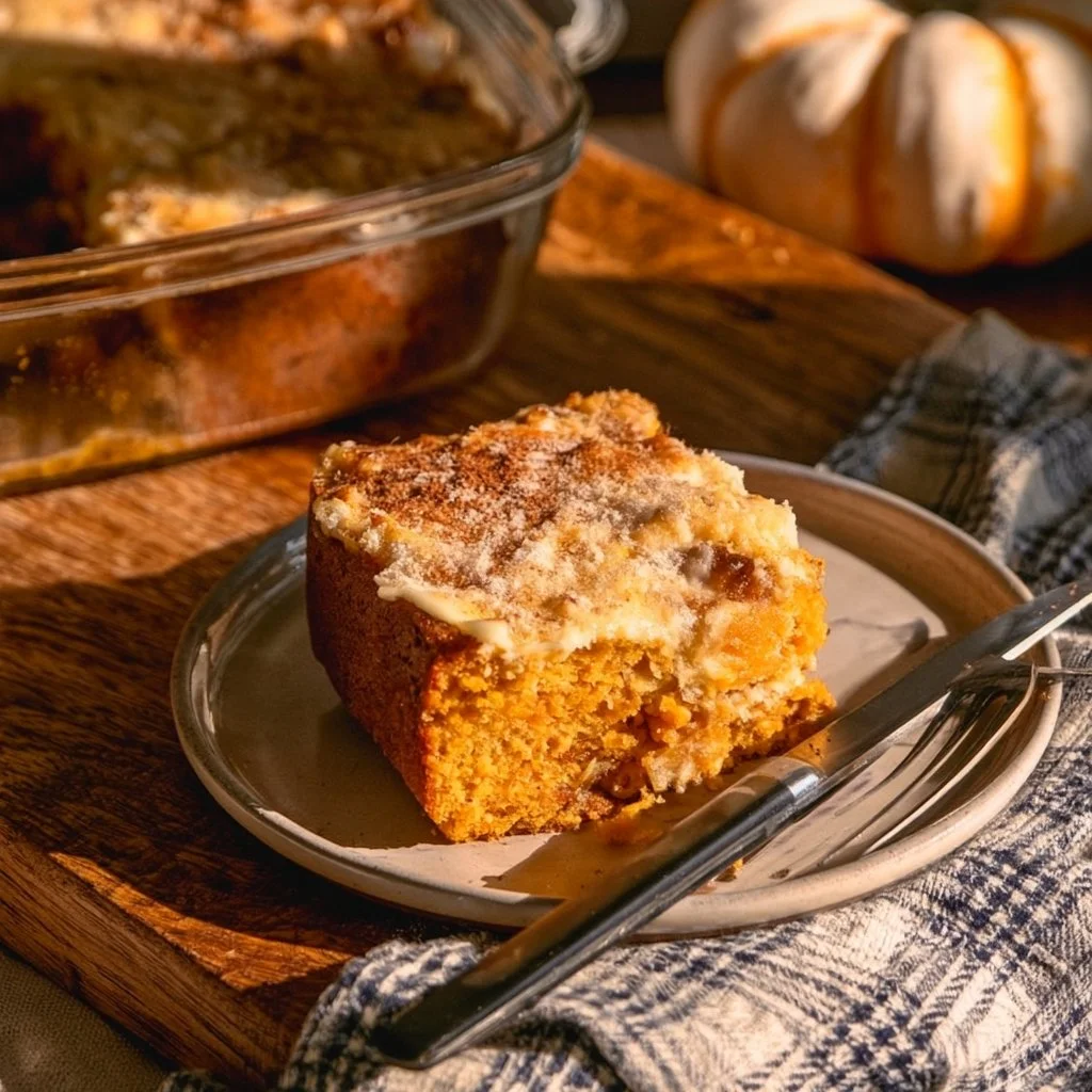 Delizioso gâteau di zucca servito con decorazioni autunnali