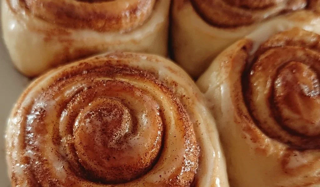 Girelle alla cannella appena sfornate, dolci e profumati con cannella.