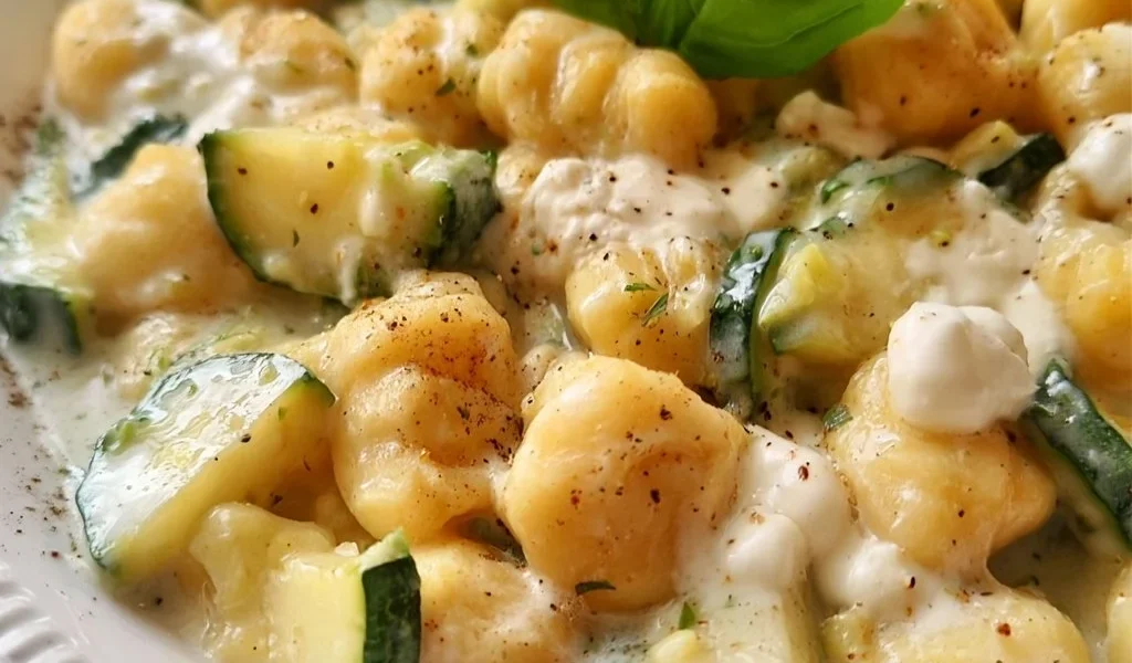 Gnocchi di patate con zucchine e stracchino, un piatto italiano saporito