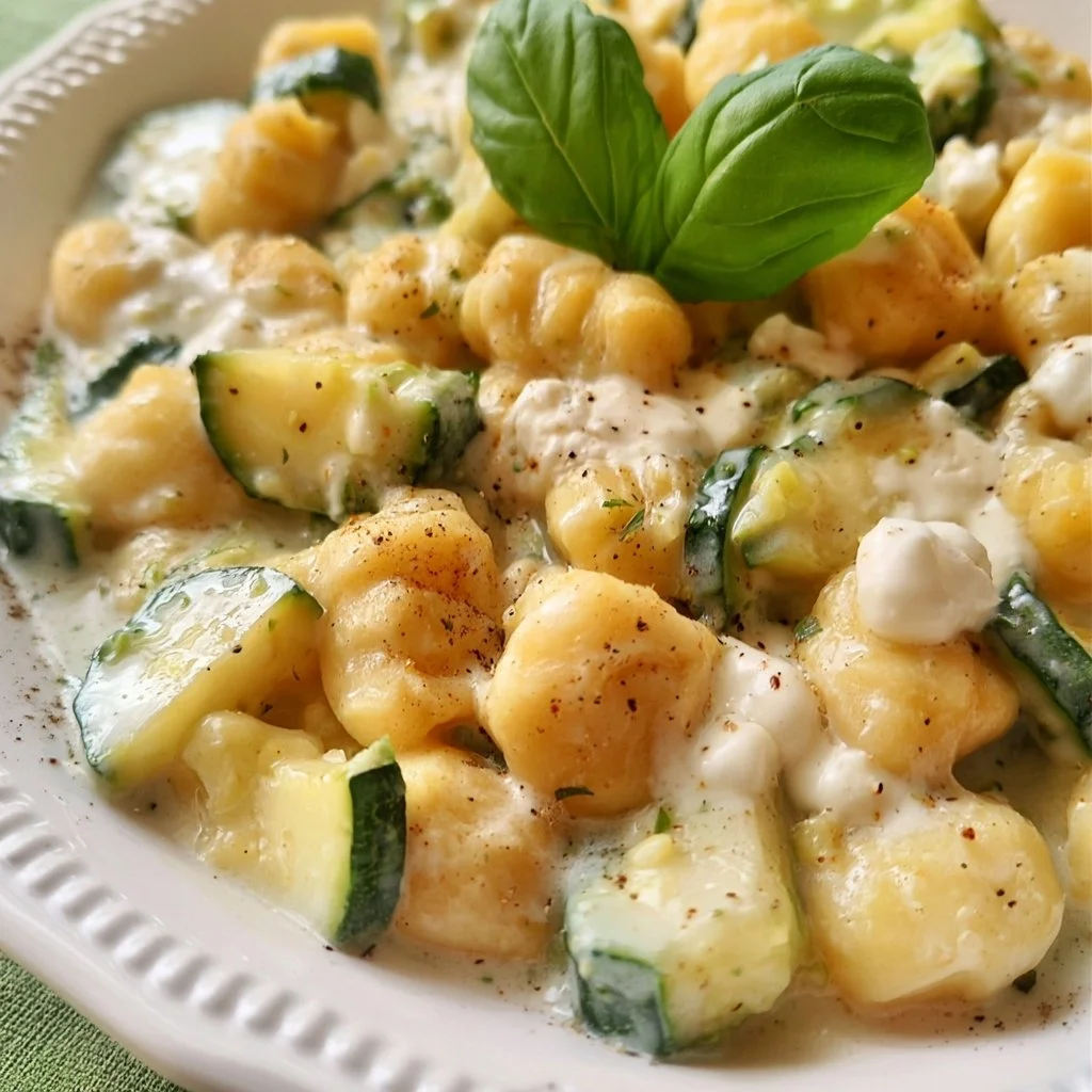 Gnocchi di patate con zucchine e stracchino, un piatto italiano saporito