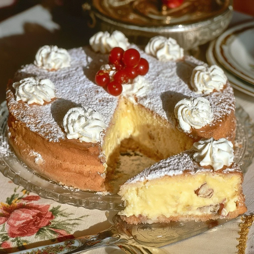 Homemade Grandma's Cake with frosting and decorations
