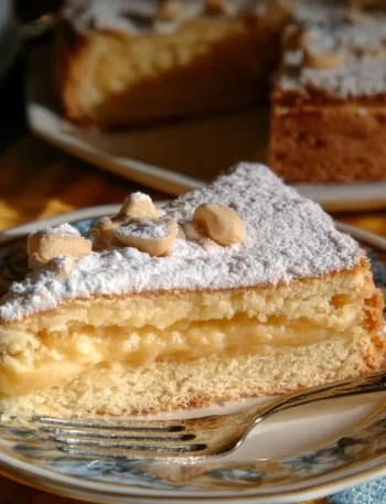 Delicious homemade Grandma's Cake served on a vintage plate