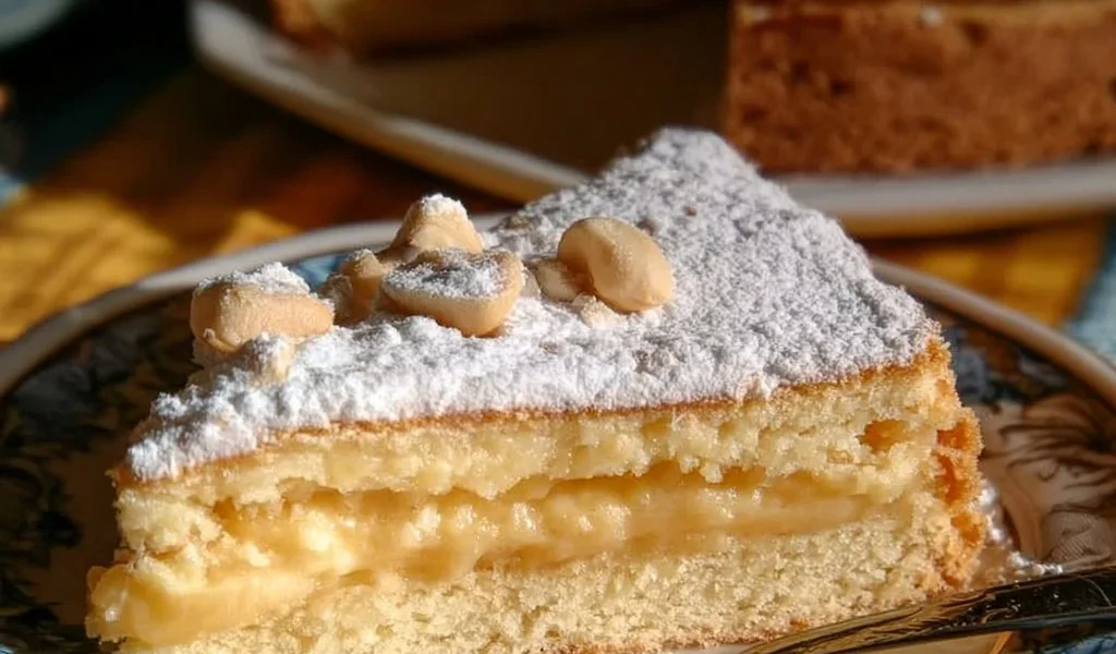 Delicious slice of Grandma's homemade cake on a rustic table